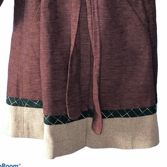 BCBGMAXAZRIA Burgundy Swing Coat XXS Self Tie Belt Retro Classic - Picture 10 of 15